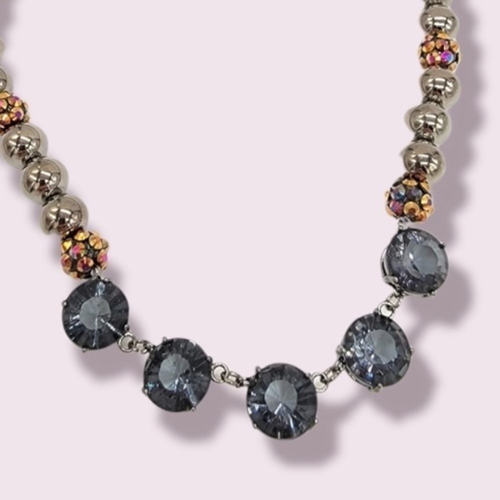 Avenue Metallic pearls‎ iridescent balls Smokey gray rhinestone necklace - Picture 2 of 2